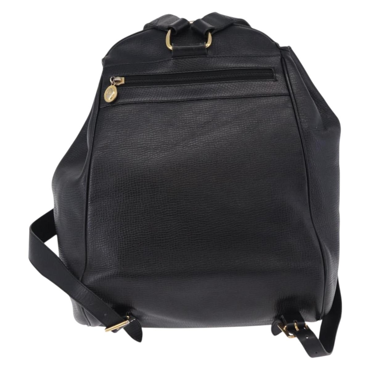 Christian Dior Backpack Leather Black Gold Tone Auth ar14096A