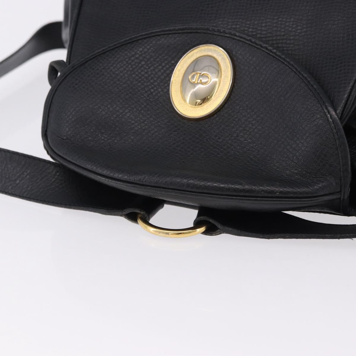 Christian Dior Backpack Leather Black Gold Tone Auth ar14096A