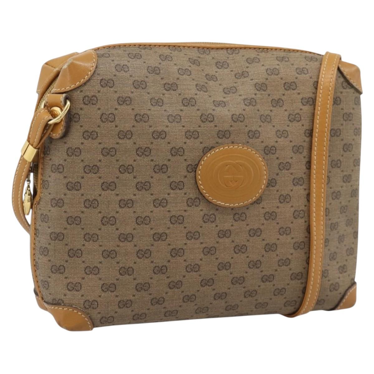 GUCCI Micro GG Shoulder Bag PVC Leather Beige Gold 007 115 0093 Auth ar14097