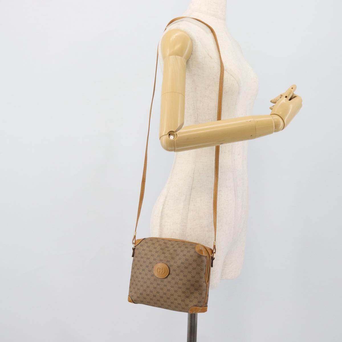 GUCCI Micro GG Shoulder Bag PVC Leather Beige Gold 007 115 0093 Auth ar14097