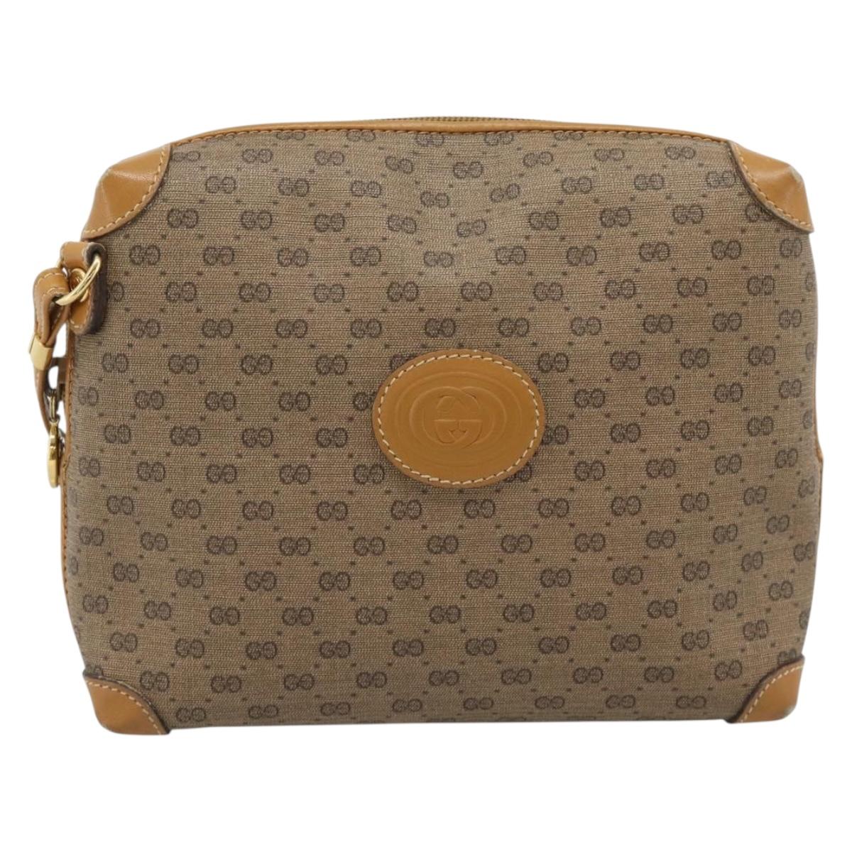 GUCCI Micro GG Shoulder Bag PVC Leather Beige Gold 007 115 0093 Auth ar14097