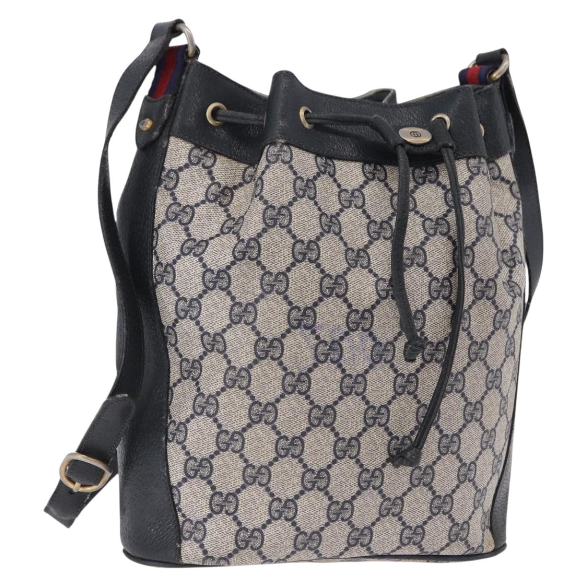 GUCCI GG Supreme Shoulder Bag PVC Leather Navy Gold Tone 41 02 034 Auth ar14100