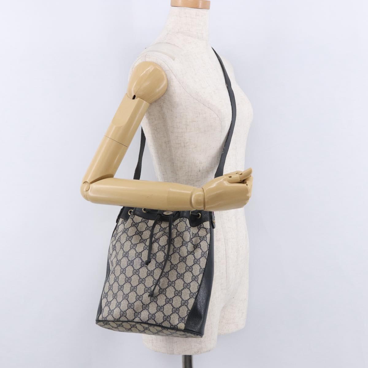 GUCCI GG Supreme Shoulder Bag PVC Leather Navy Gold Tone 41 02 034 Auth ar14100