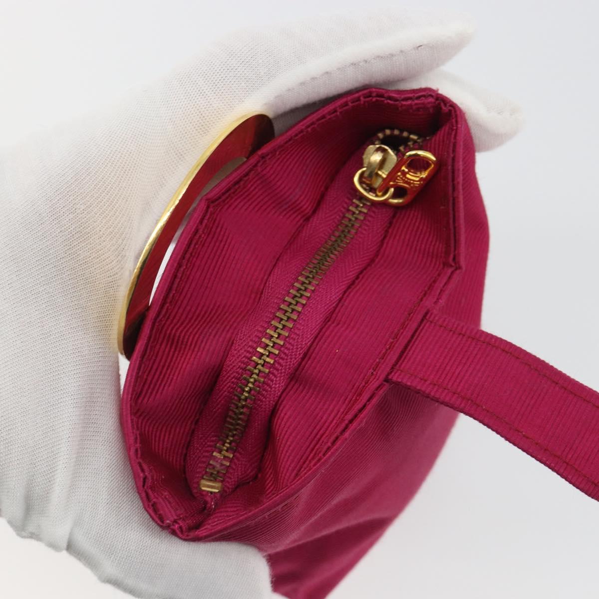 CELINE Circle Pouch Nylon Pink Gold Tone Auth ar14102