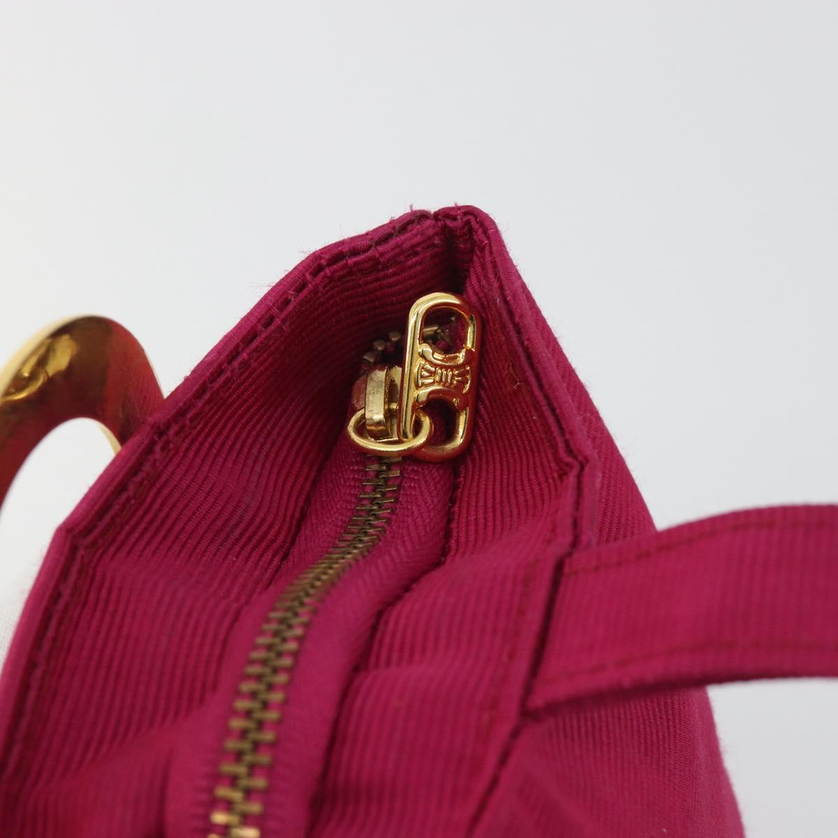 CELINE Circle Pouch Nylon Pink Gold Tone Auth ar14102