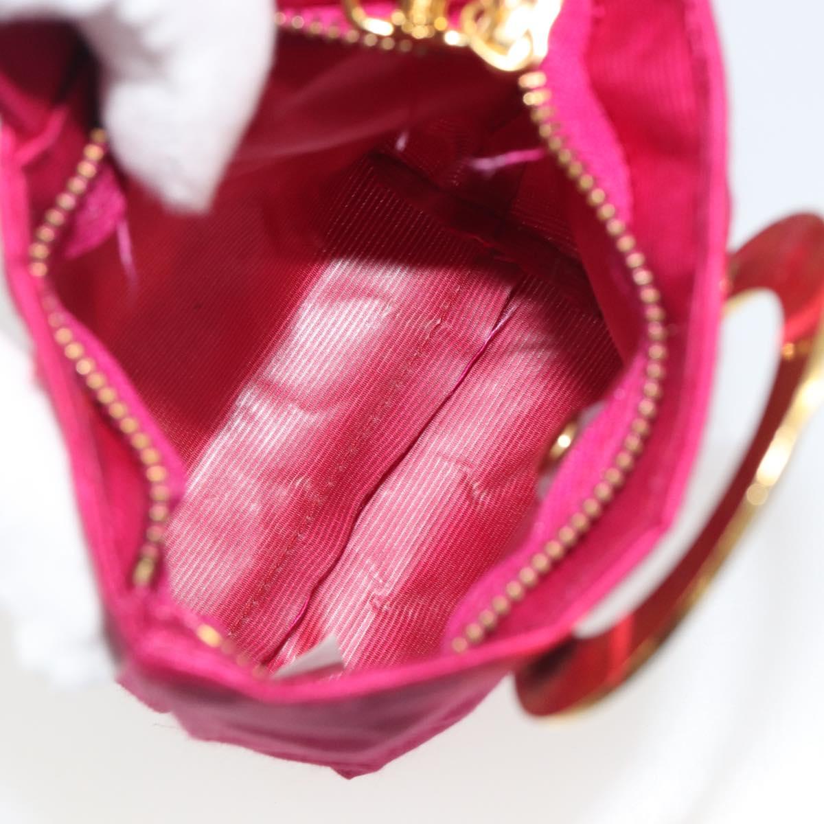 CELINE Circle Pouch Nylon Pink Gold Tone Auth ar14102