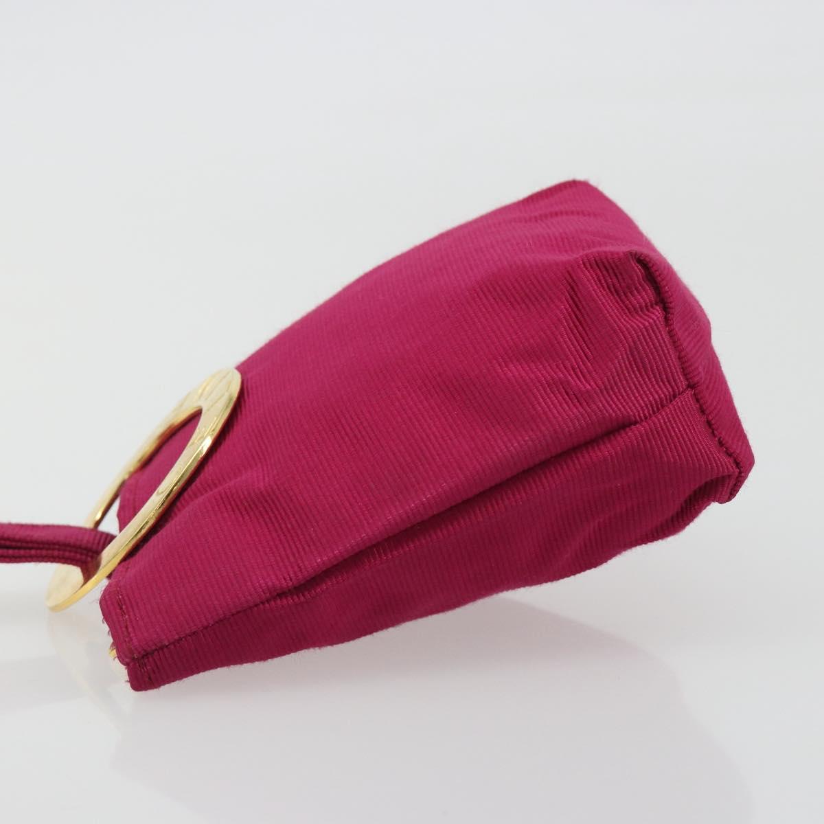 CELINE Circle Pouch Nylon Pink Gold Tone Auth ar14102