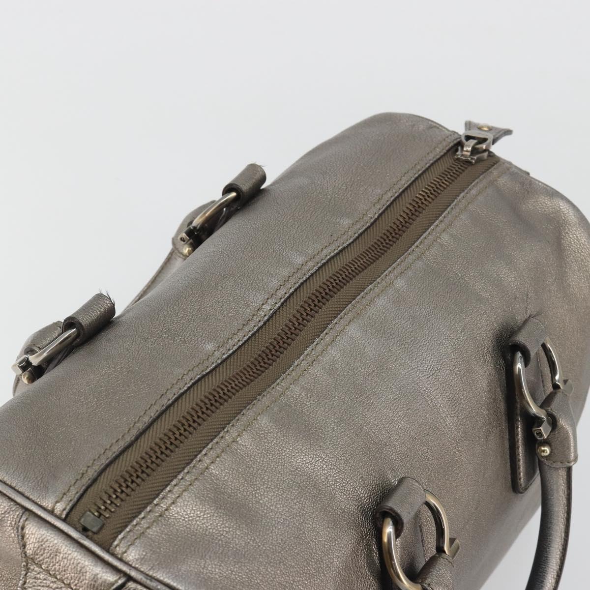 LOUIS VUITTON Gancini Hand Bag Leather Silver LV Auth ar14110