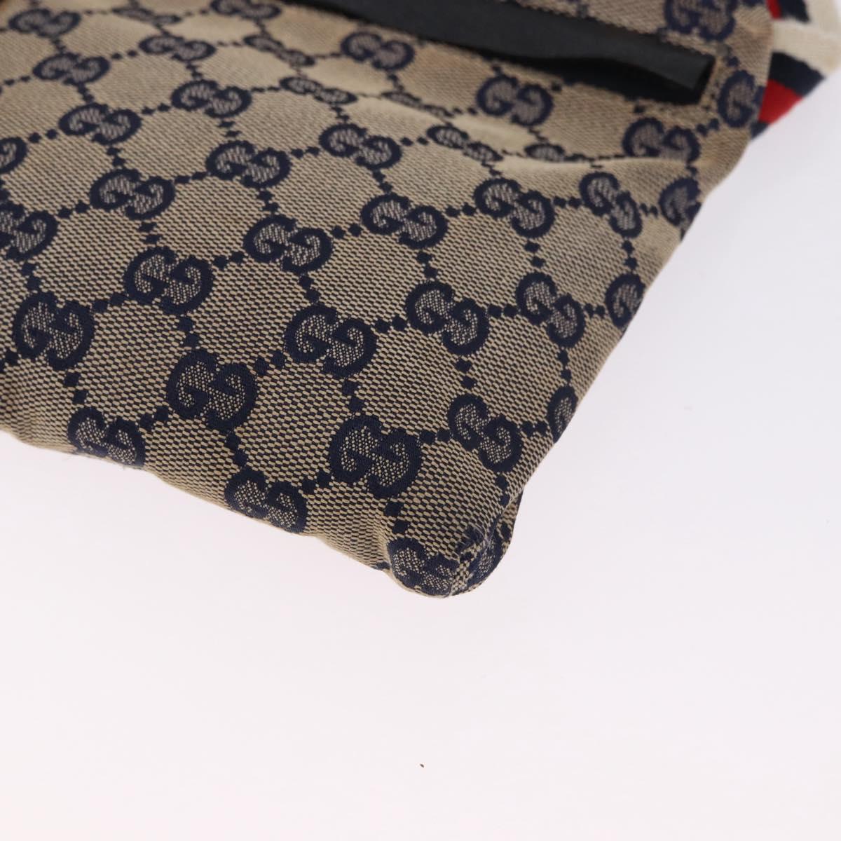 GUCCI GG Canvas Sherry Line Waist Bag Navy Silver 28566 Auth ar14112