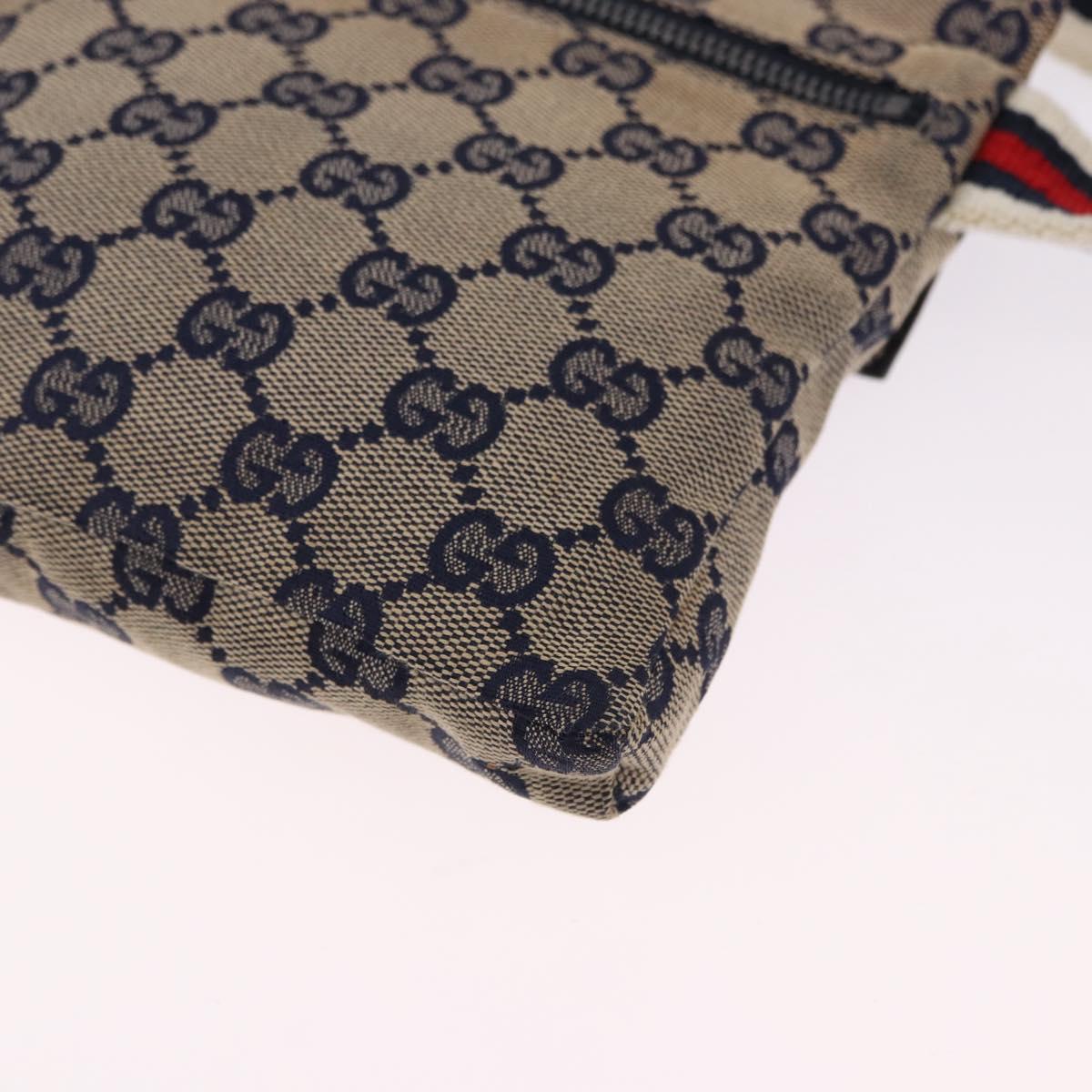 GUCCI GG Canvas Sherry Line Waist Bag Navy Silver 28566 Auth ar14112