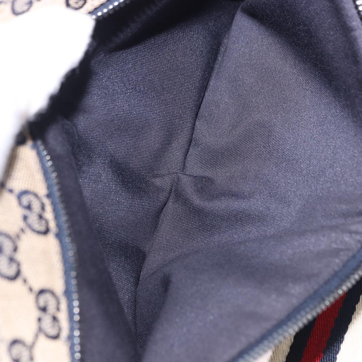 GUCCI GG Canvas Sherry Line Waist Bag Navy Silver 28566 Auth ar14112