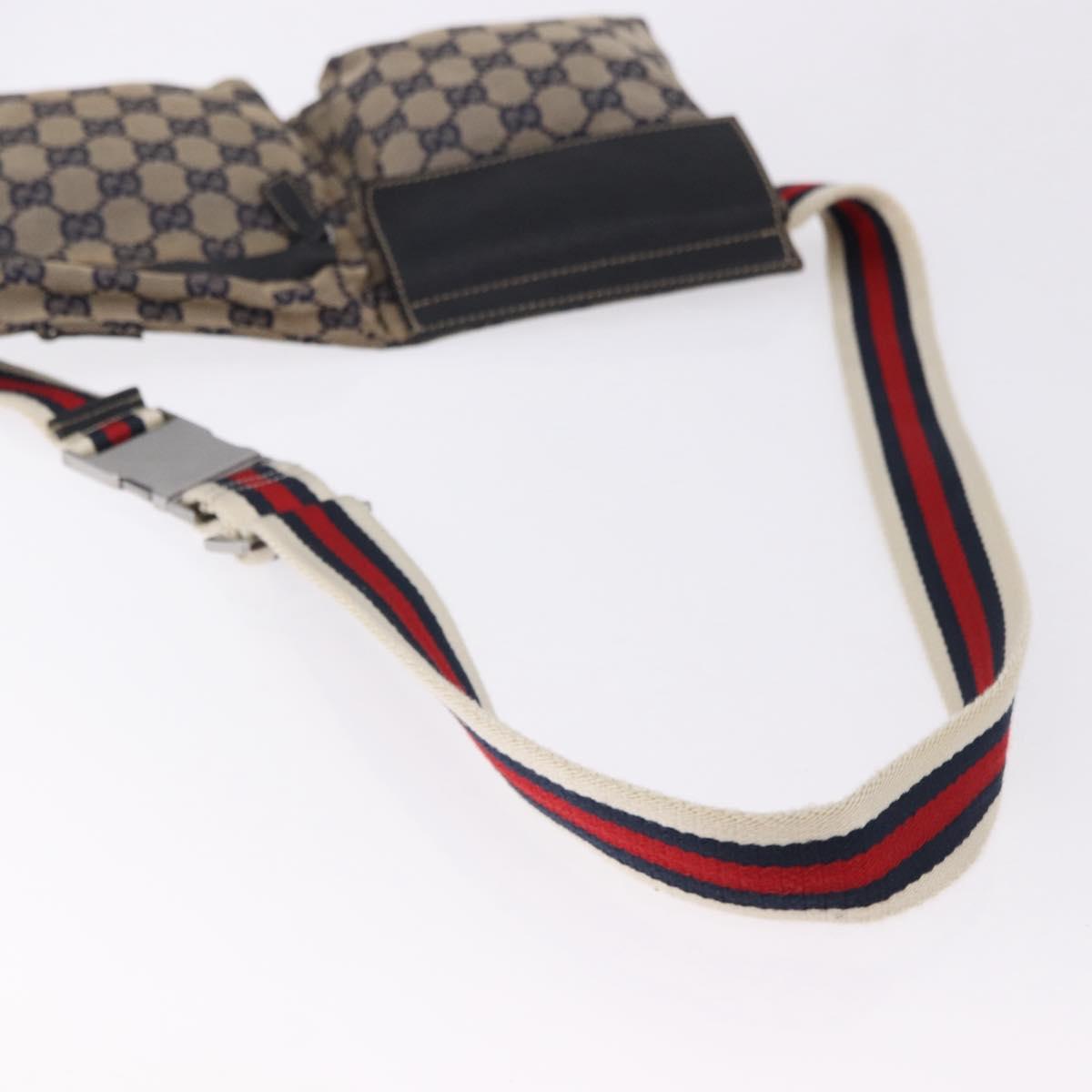 GUCCI GG Canvas Sherry Line Waist Bag Navy Silver 28566 Auth ar14112