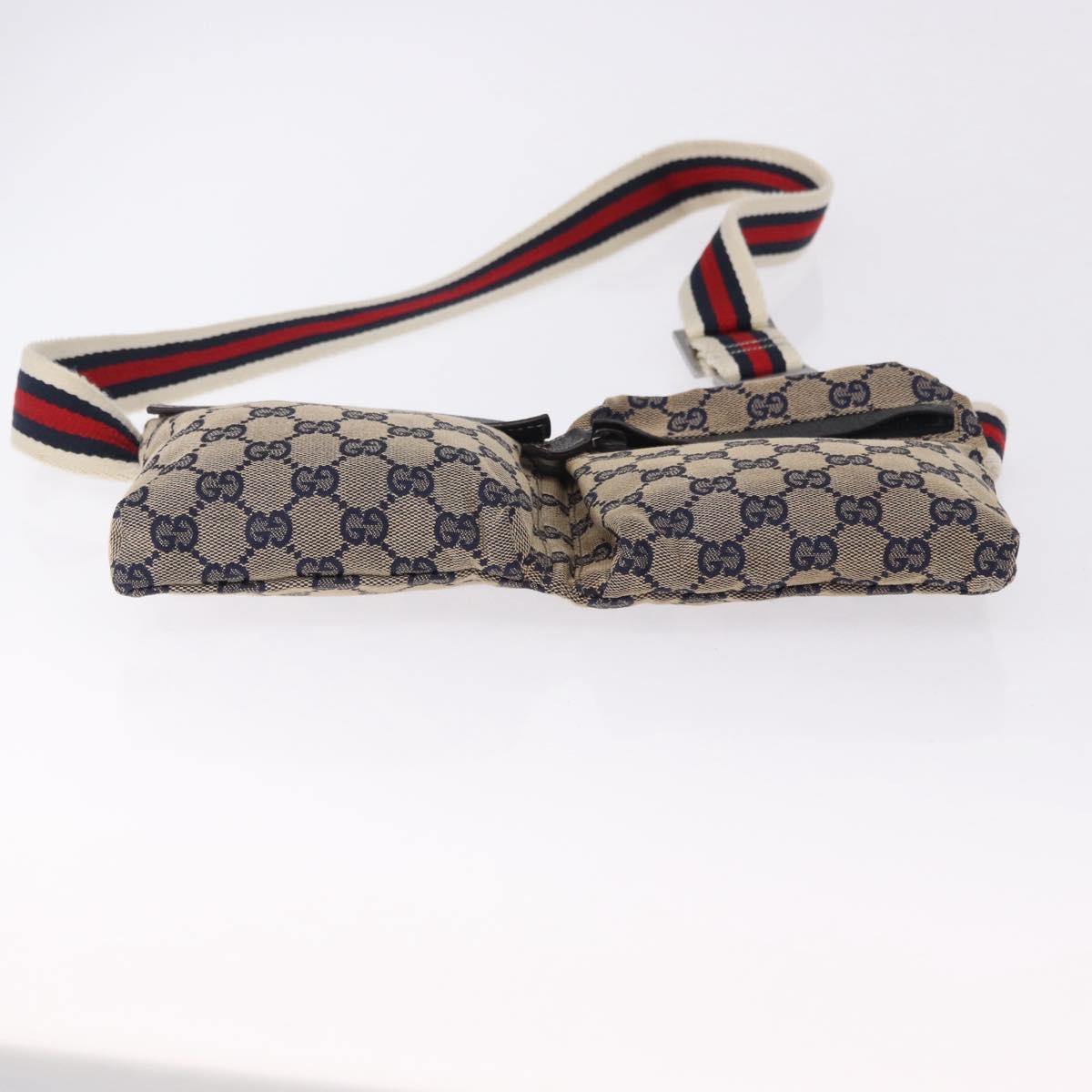 GUCCI GG Canvas Sherry Line Waist Bag Navy Silver 28566 Auth ar14112