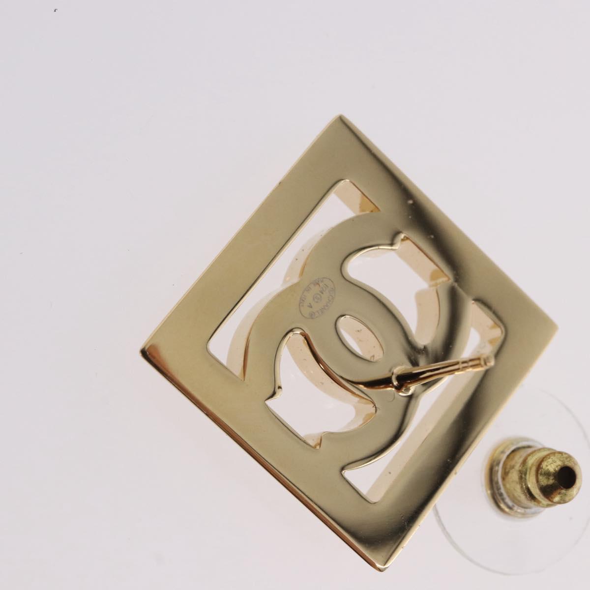 CHANEL Earring Metal Gold Tone White CC Auth ar14117M