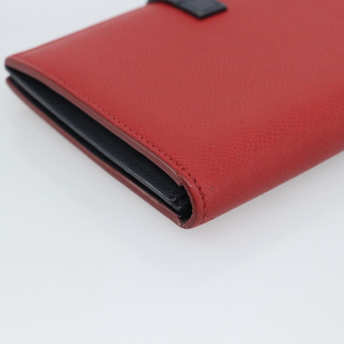 CELINE Large Strap Wallet Bifold Wallet Leather Red Gold Tone Auth ar14122A