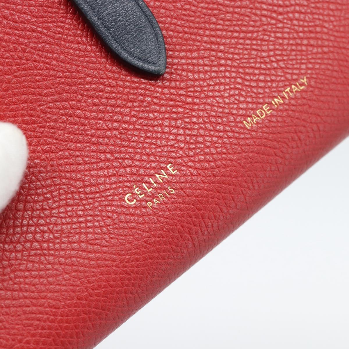 CELINE Large Strap Wallet Bifold Wallet Leather Red Gold Tone Auth ar14122A