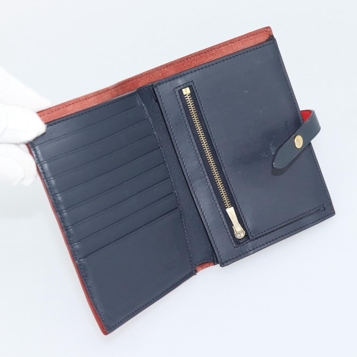 CELINE Large Strap Wallet Bifold Wallet Leather Red Gold Tone Auth ar14122A