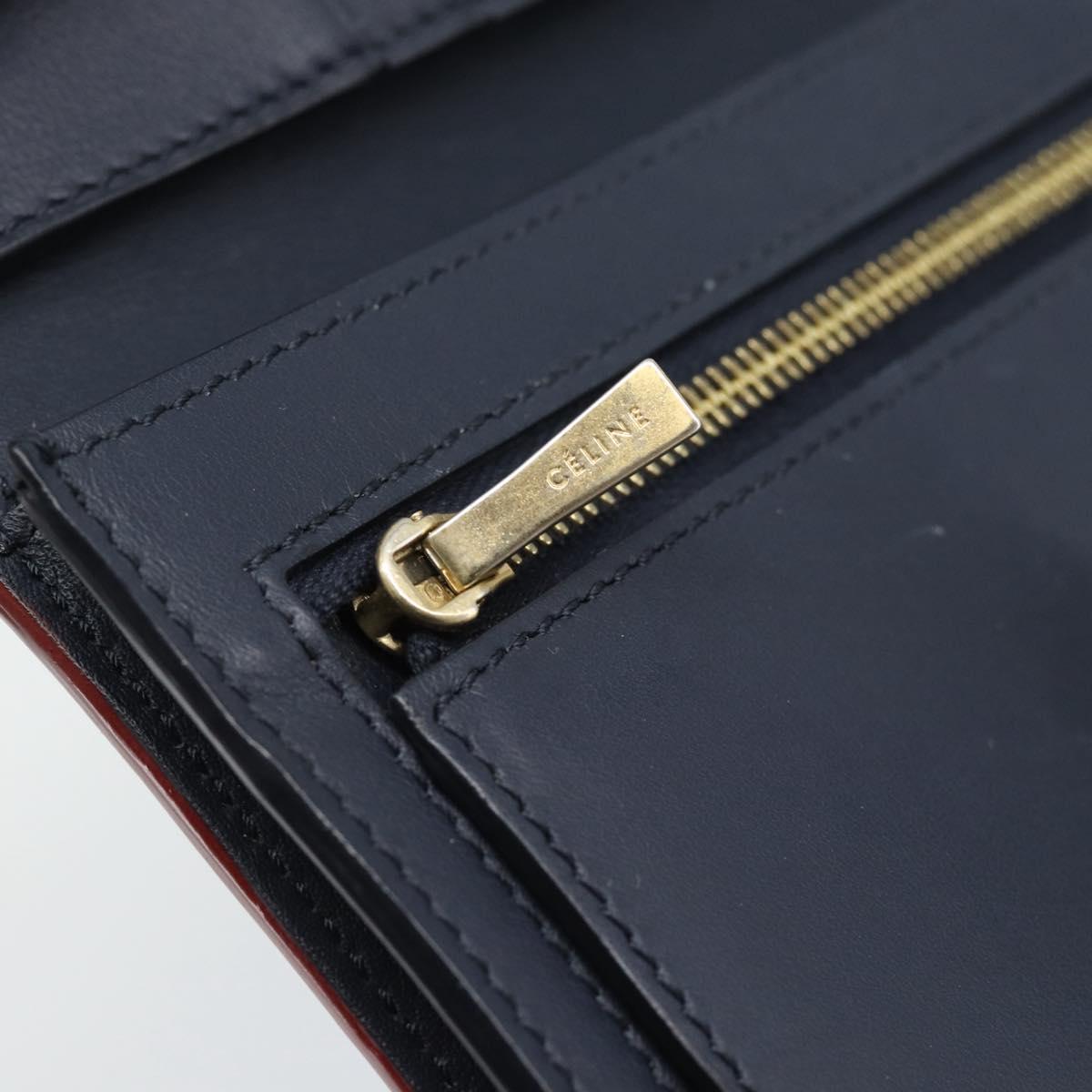 CELINE Large Strap Wallet Bifold Wallet Leather Red Gold Tone Auth ar14122A