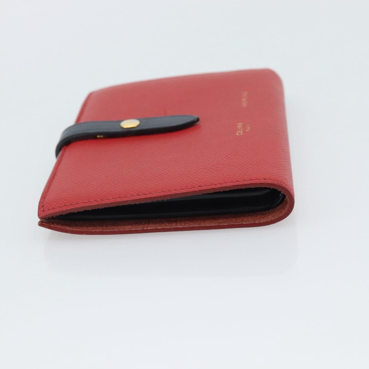 CELINE Large Strap Wallet Bifold Wallet Leather Red Gold Tone Auth ar14122A