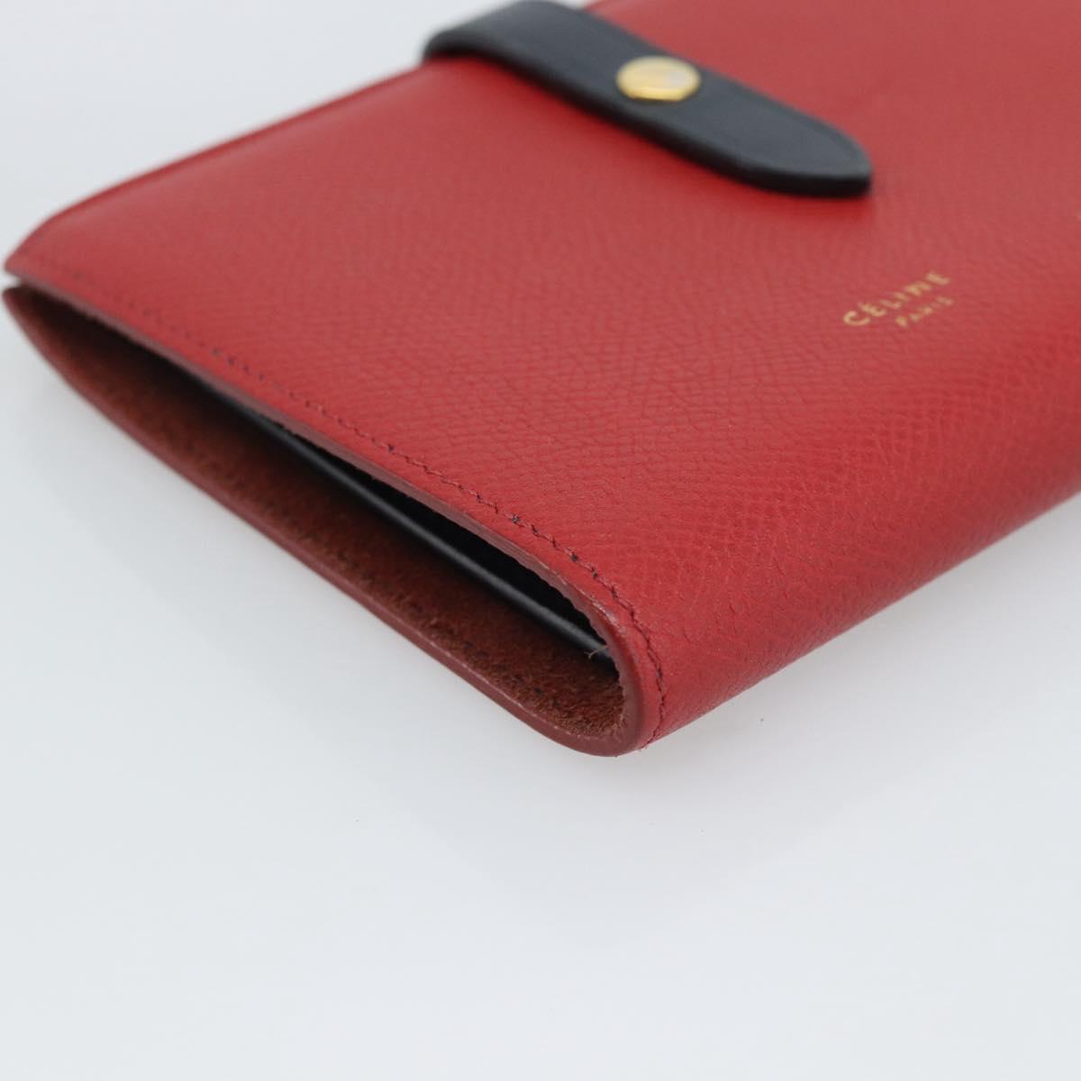 CELINE Large Strap Wallet Bifold Wallet Leather Red Gold Tone Auth ar14122A