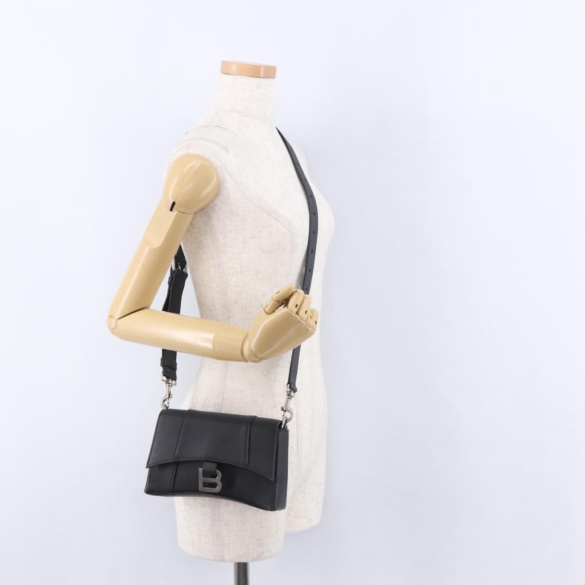 BALENCIAGA Downtown Shoulder Bag Leather Black Silver 736471 Auth ar14127M