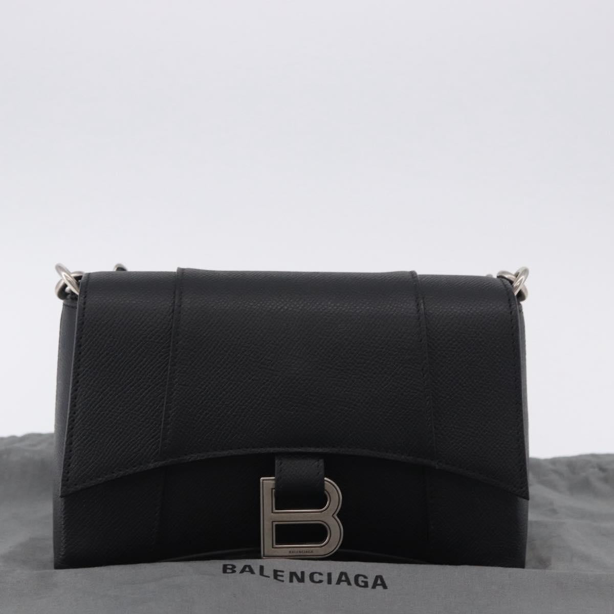 BALENCIAGA Downtown Shoulder Bag Leather Black Silver 736471 Auth ar14127M