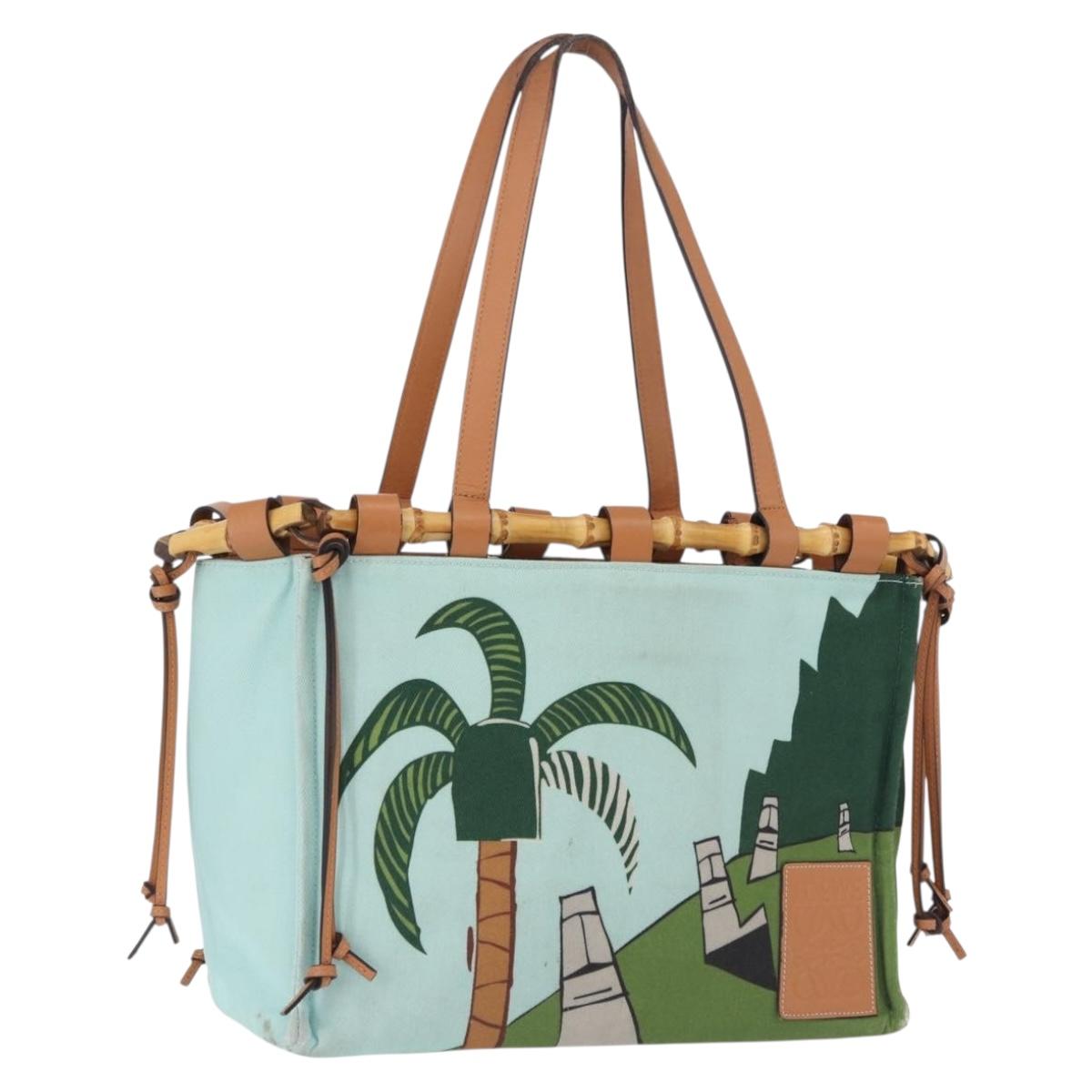LOEWE KENPRICE cushion Tote Bag Canvas Green Brown Auth ar14130