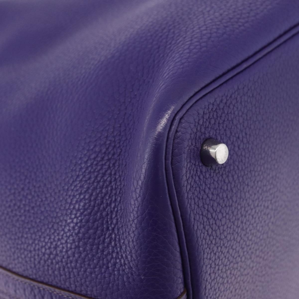 HERMES Picotan Lock MM Hand Bag Leather Purple Silver Auth ar14140SM