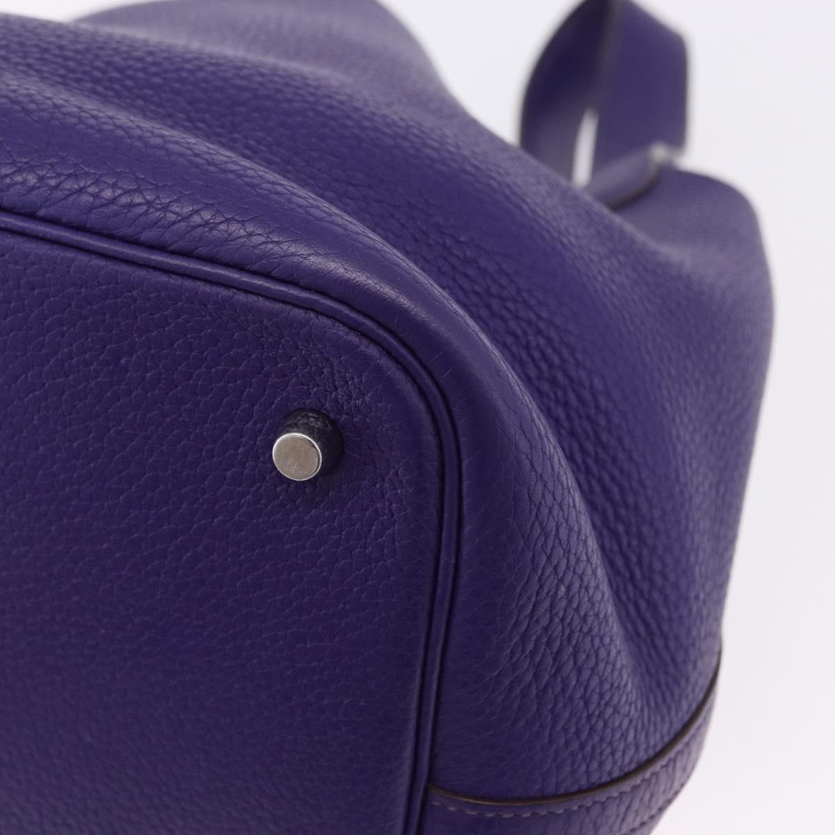 HERMES Picotan Lock MM Hand Bag Leather Purple Silver Auth ar14140SM