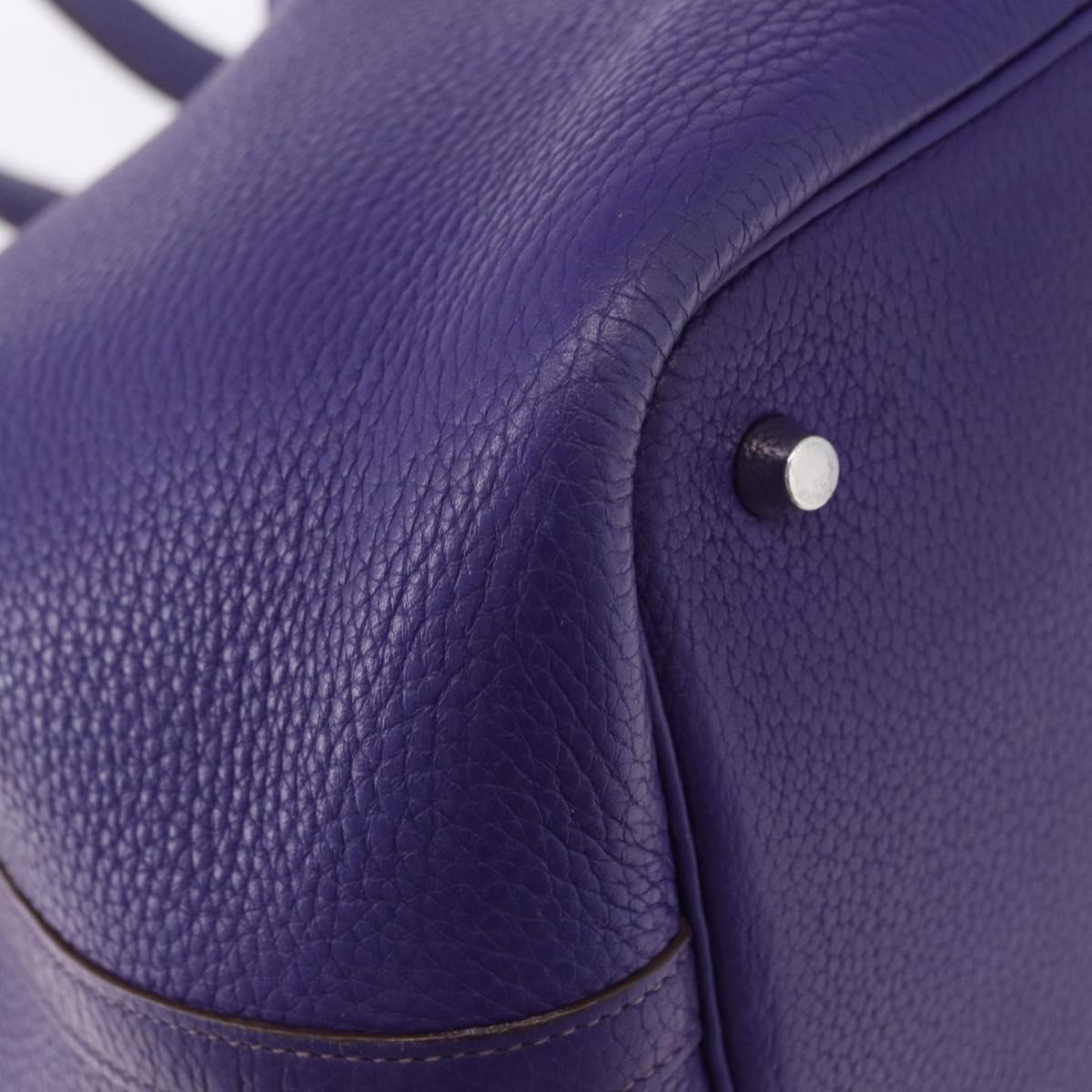 HERMES Picotan Lock MM Hand Bag Leather Purple Silver Auth ar14140SM