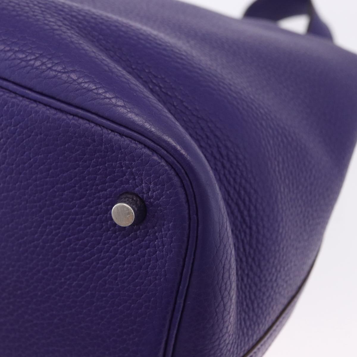 HERMES Picotan Lock MM Hand Bag Leather Purple Silver Auth ar14140SM