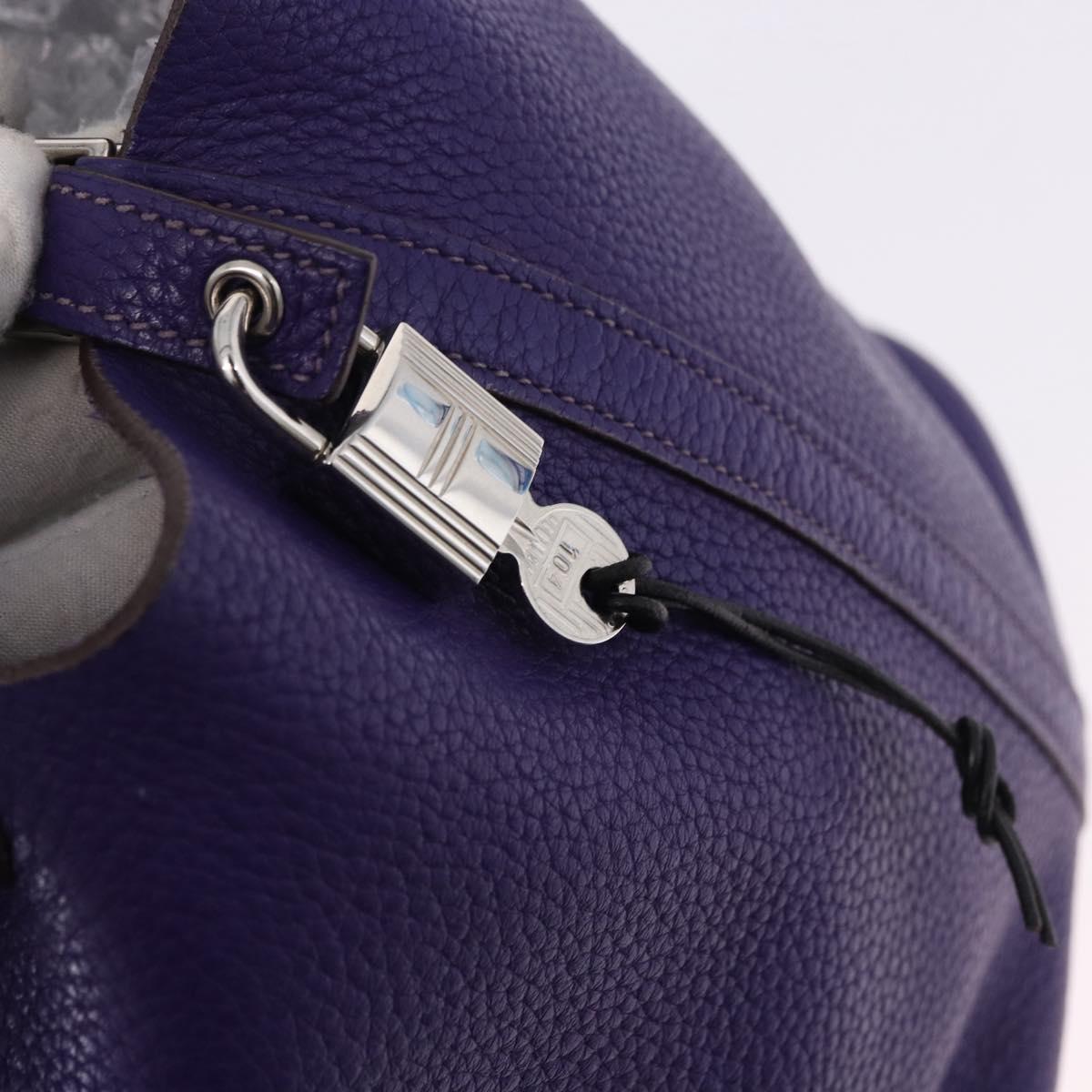 HERMES Picotan Lock MM Hand Bag Leather Purple Silver Auth ar14140SM
