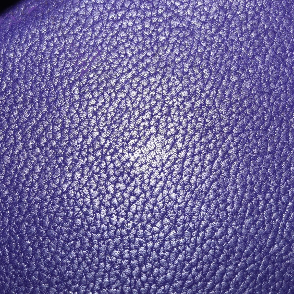 HERMES Picotan Lock MM Hand Bag Leather Purple Silver Auth ar14140SM
