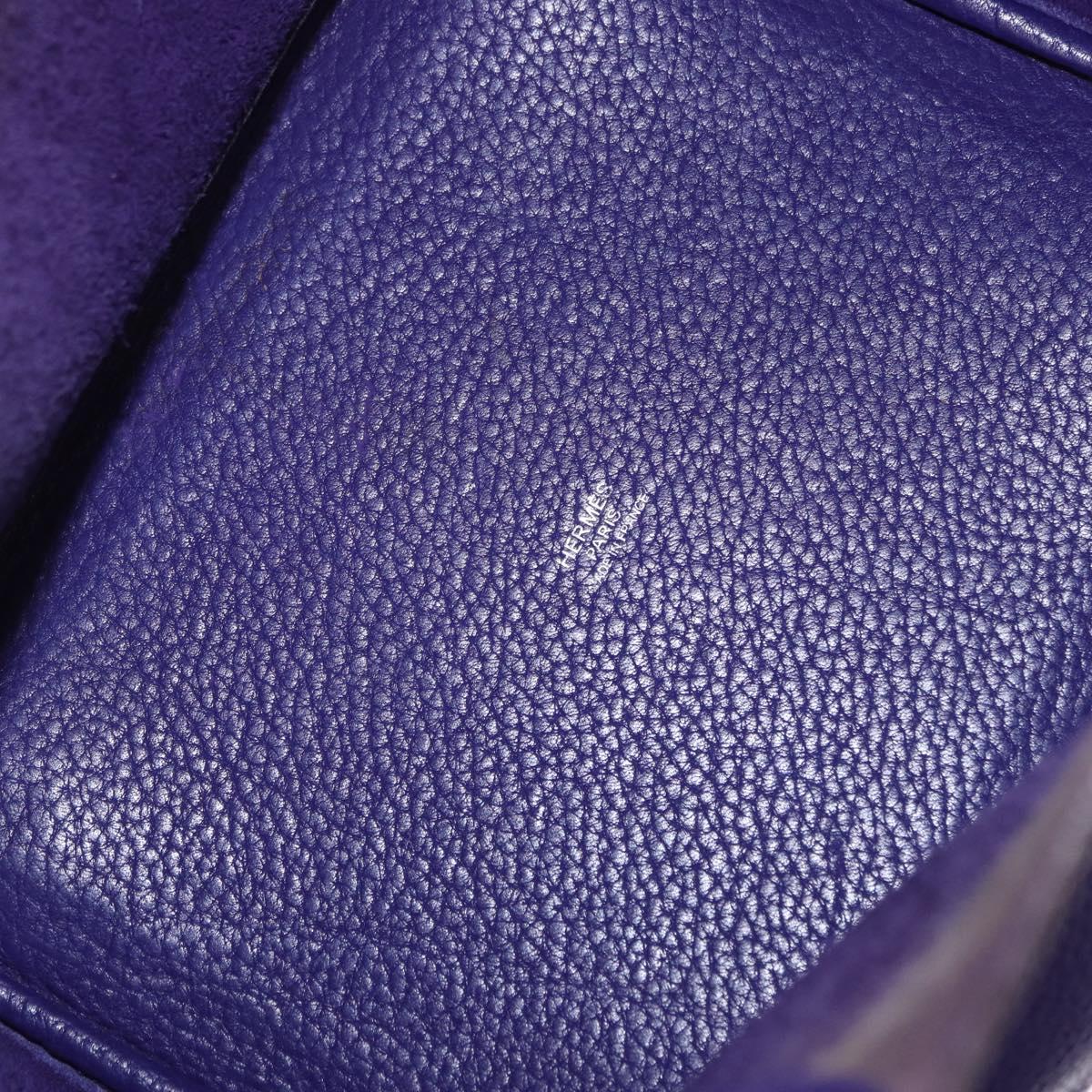 HERMES Picotan Lock MM Hand Bag Leather Purple Silver Auth ar14140SM