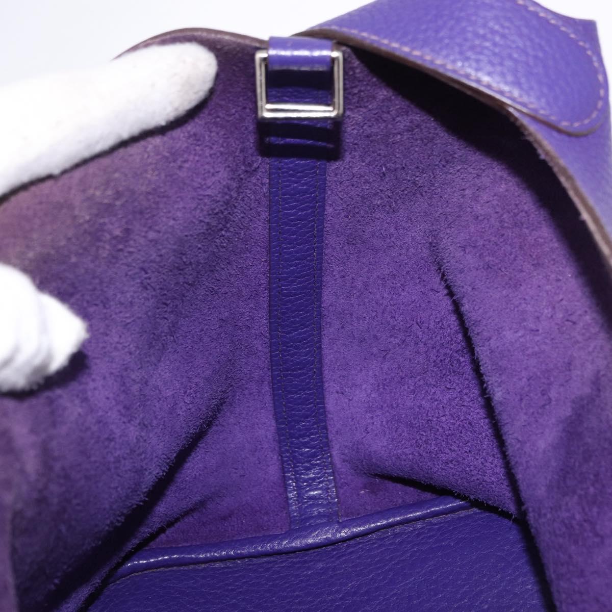 HERMES Picotan Lock MM Hand Bag Leather Purple Silver Auth ar14140SM