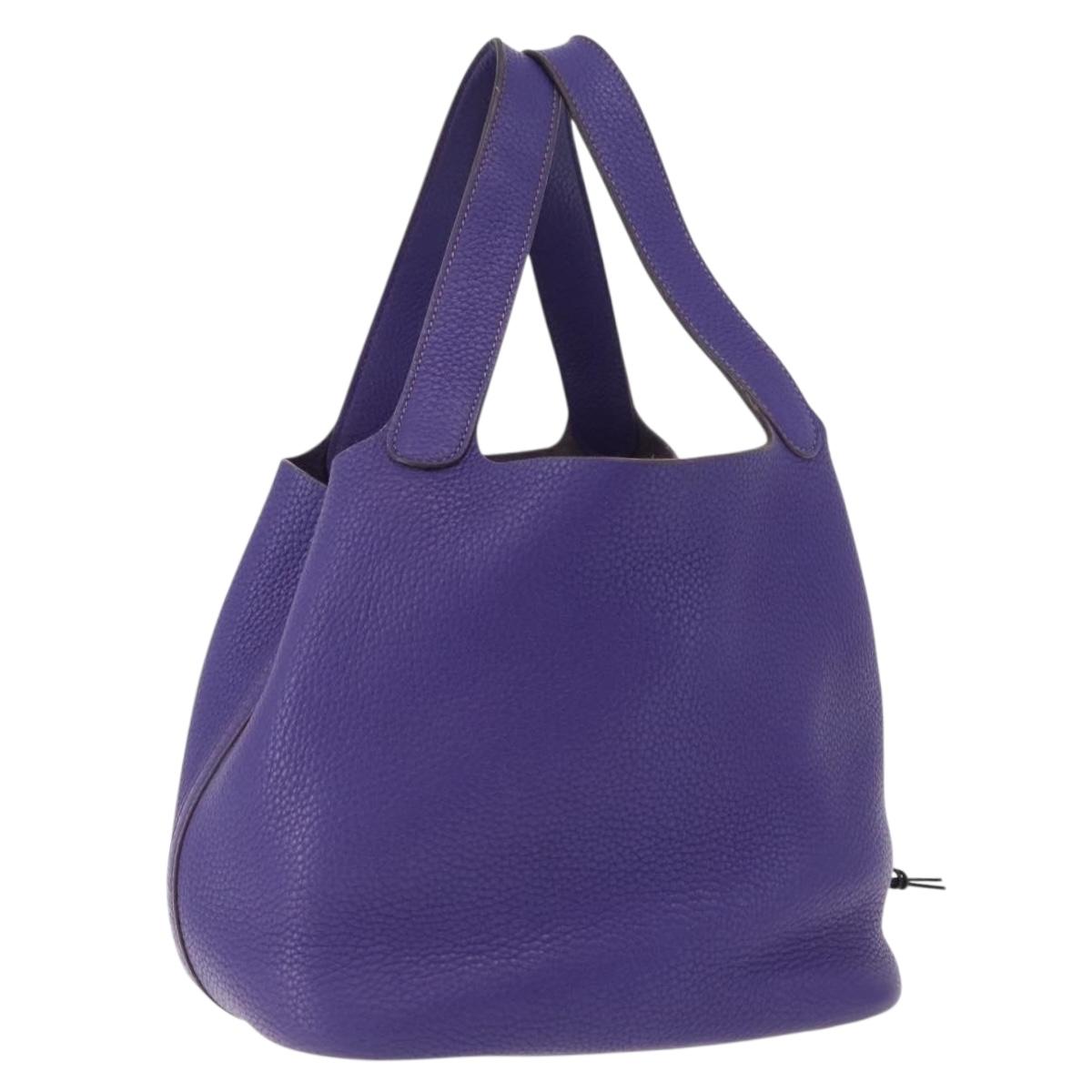 HERMES Picotan Lock MM Hand Bag Leather Purple Silver Auth ar14140SM