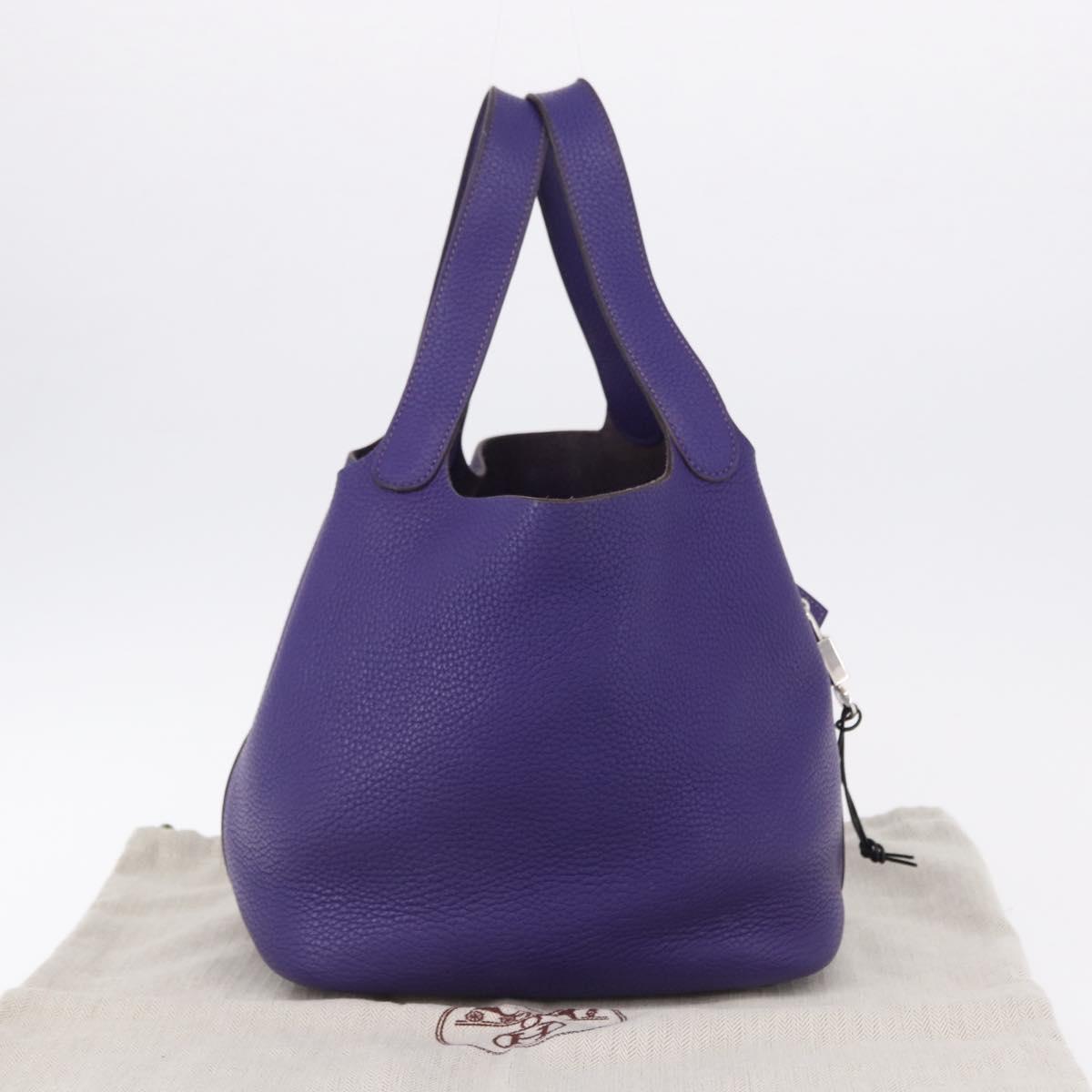 HERMES Picotan Lock MM Hand Bag Leather Purple Silver Auth ar14140SM
