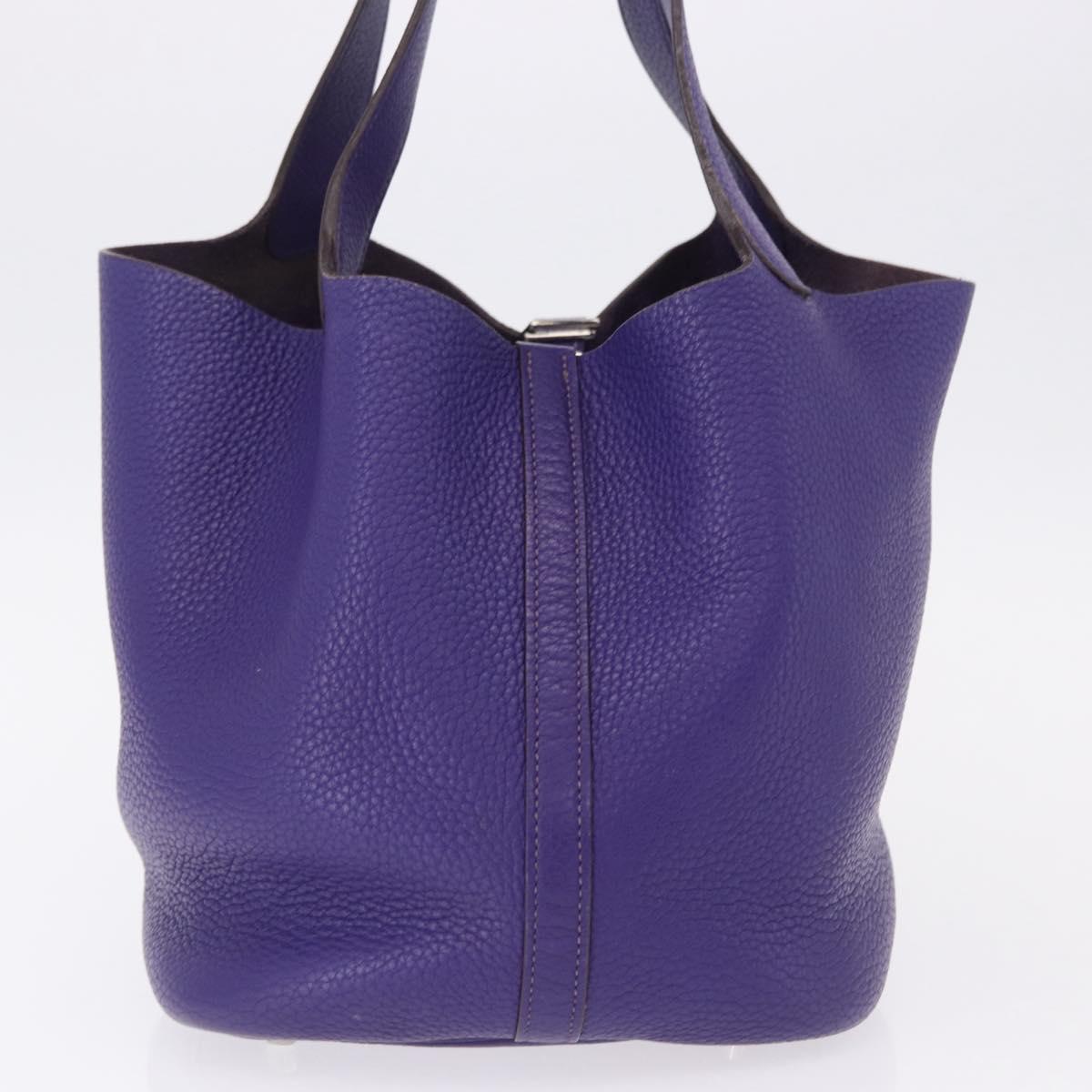 HERMES Picotan Lock MM Hand Bag Leather Purple Silver Auth ar14140SM