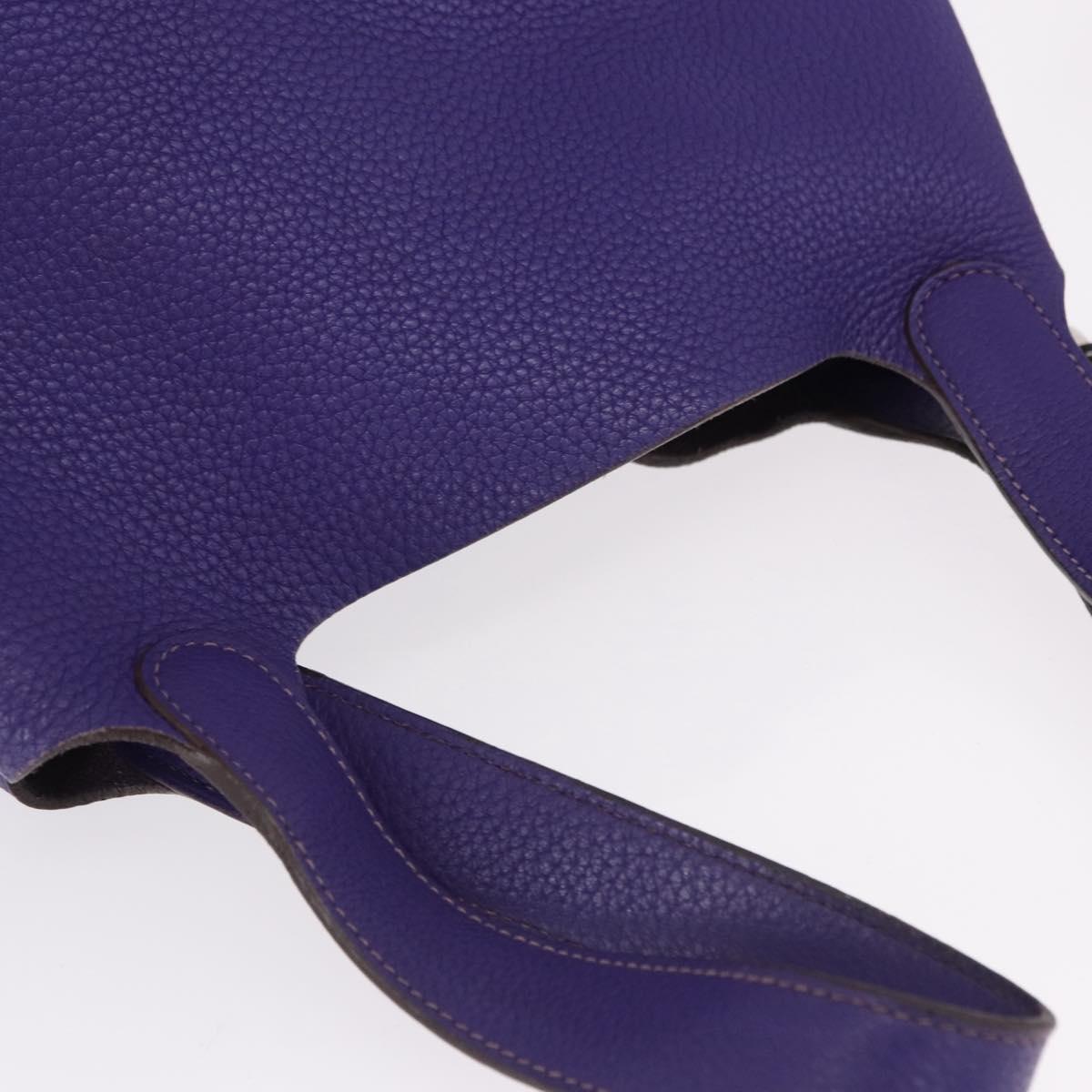HERMES Picotan Lock MM Hand Bag Leather Purple Silver Auth ar14140SM