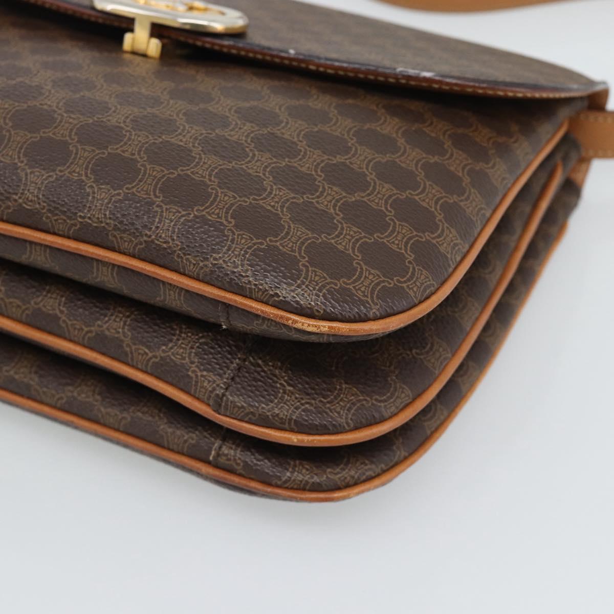 CELINE Macadam Shoulder Bag PVC Leather Brown Gold Tone Auth ar14141A
