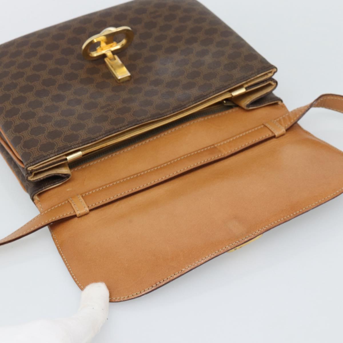 CELINE Macadam Shoulder Bag PVC Leather Brown Gold Tone Auth ar14141A