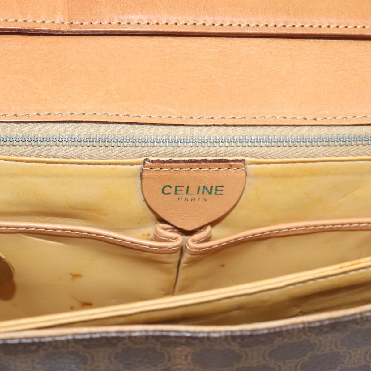 CELINE Macadam Shoulder Bag PVC Leather Brown Gold Tone Auth ar14141A