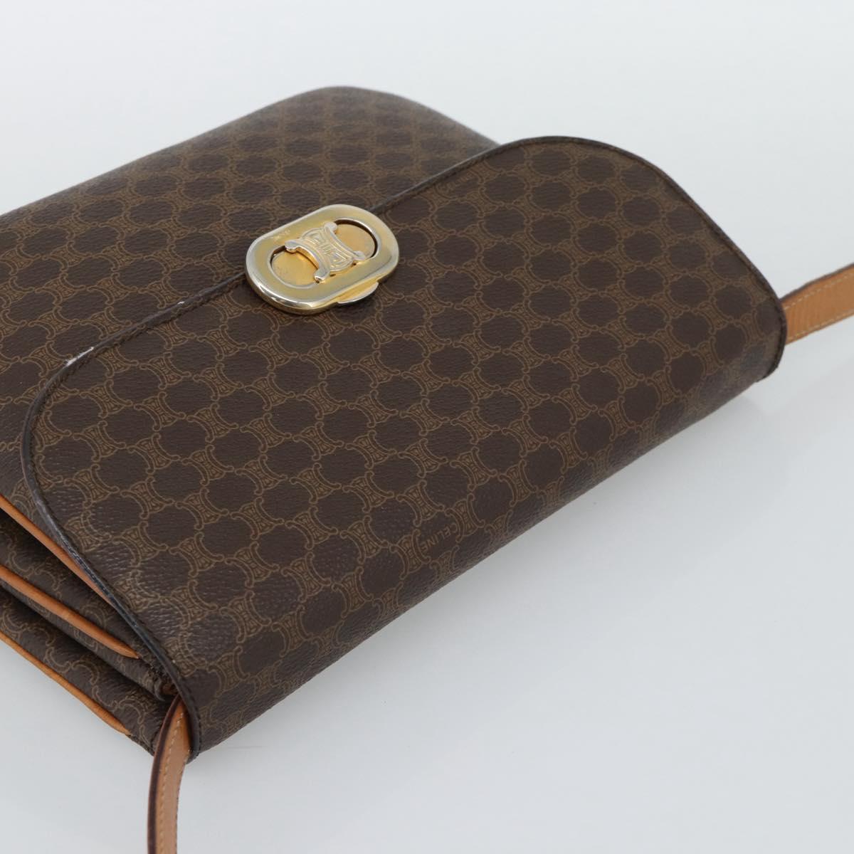 CELINE Macadam Shoulder Bag PVC Leather Brown Gold Tone Auth ar14141A