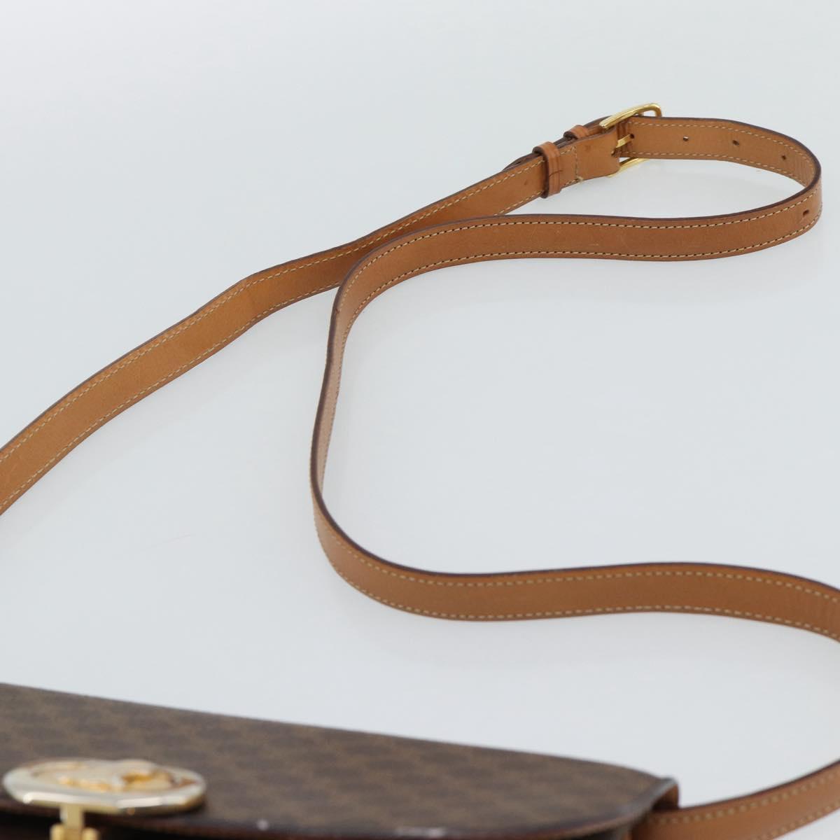 CELINE Macadam Shoulder Bag PVC Leather Brown Gold Tone Auth ar14141A