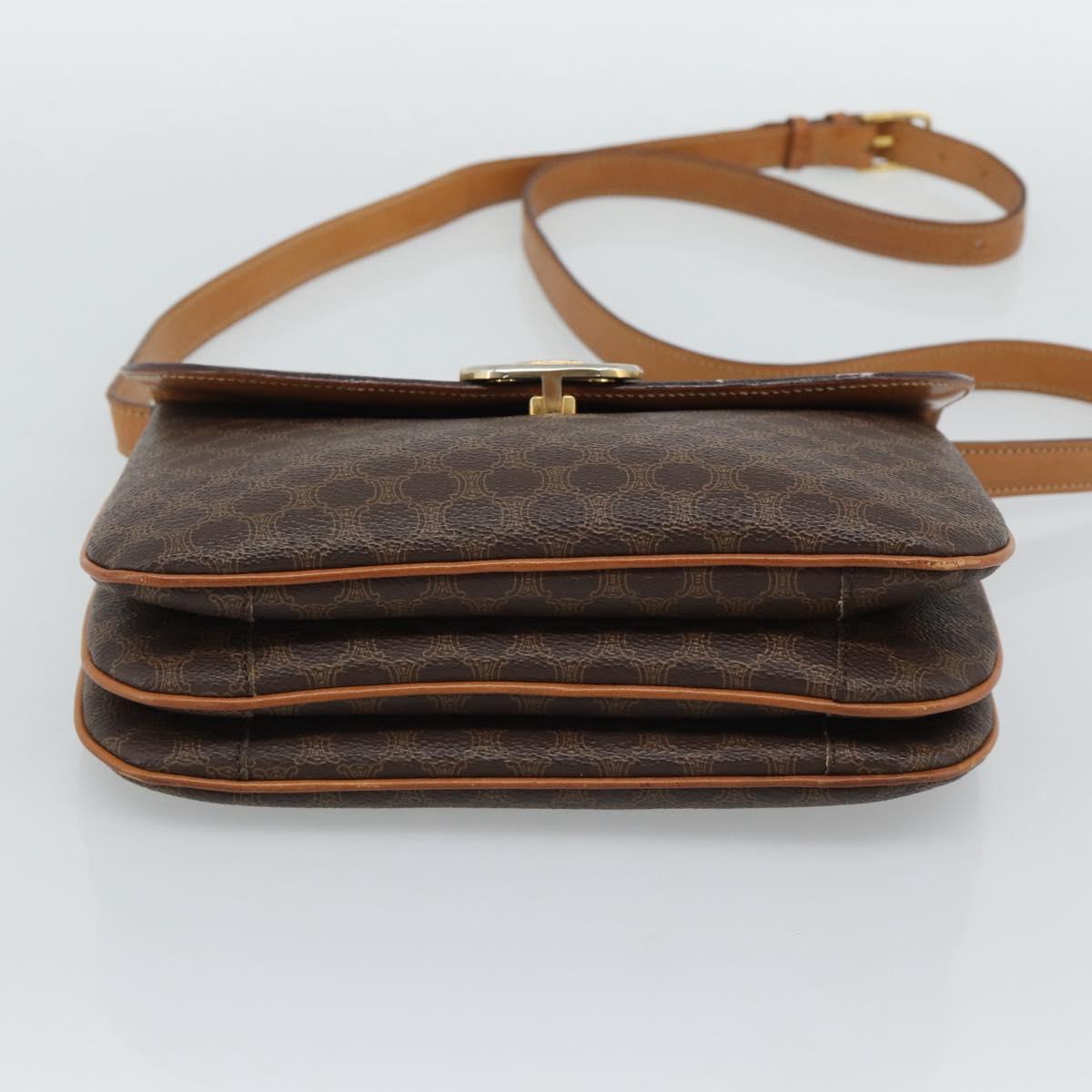 CELINE Macadam Shoulder Bag PVC Leather Brown Gold Tone Auth ar14141A