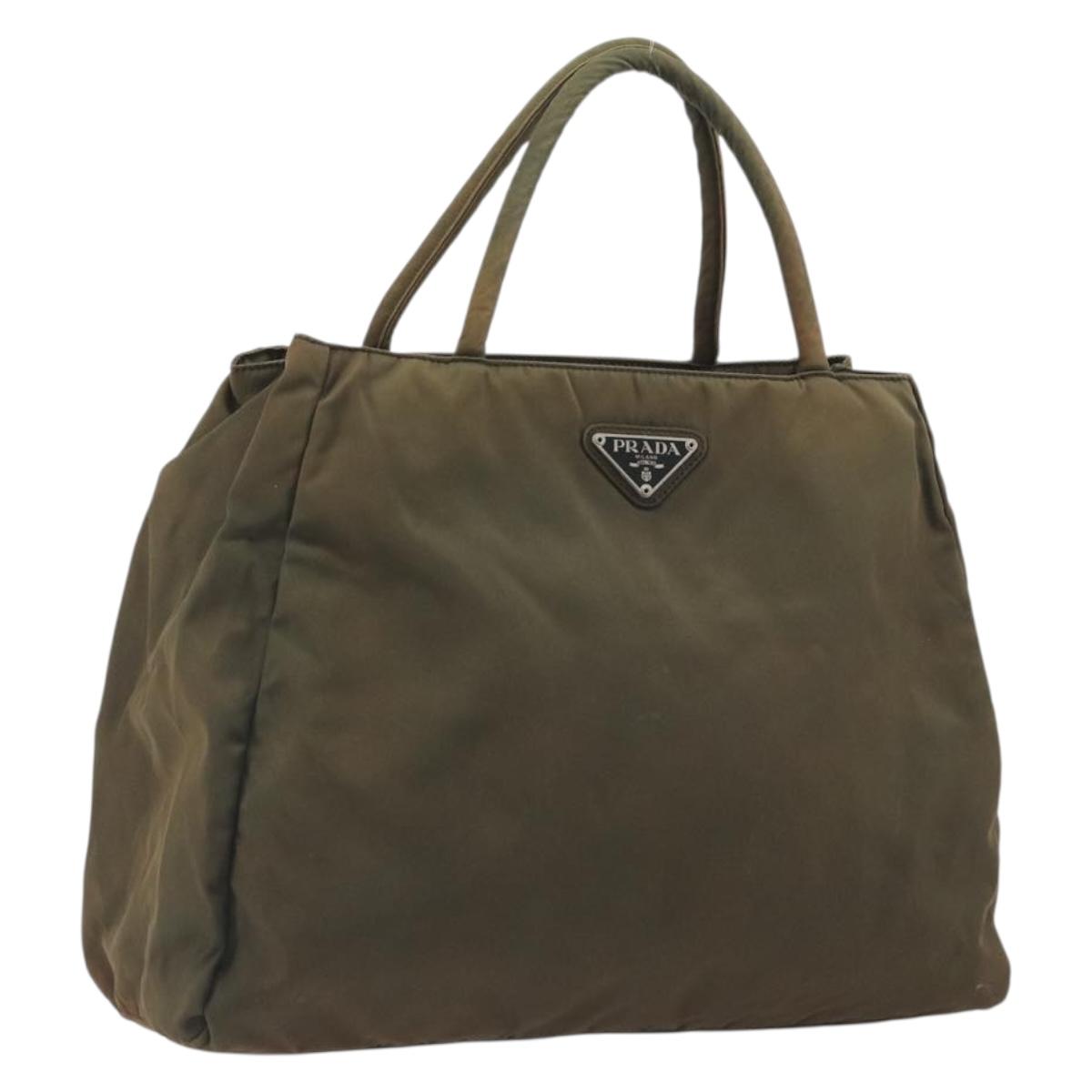 PRADA Hand Bag Nylon Green Auth ar14142