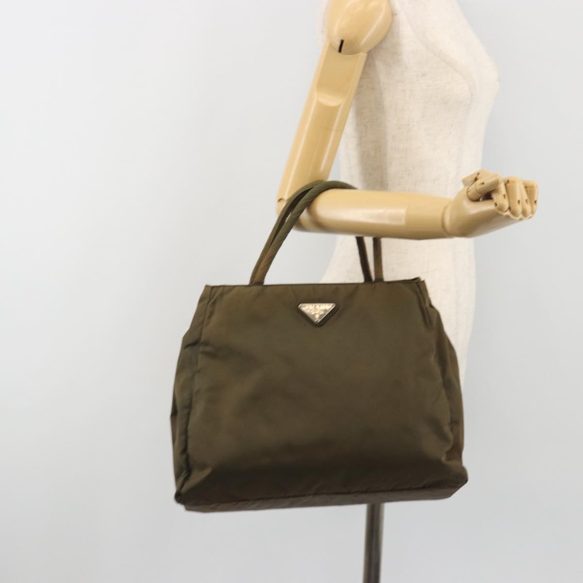 PRADA Hand Bag Nylon Green Auth ar14142
