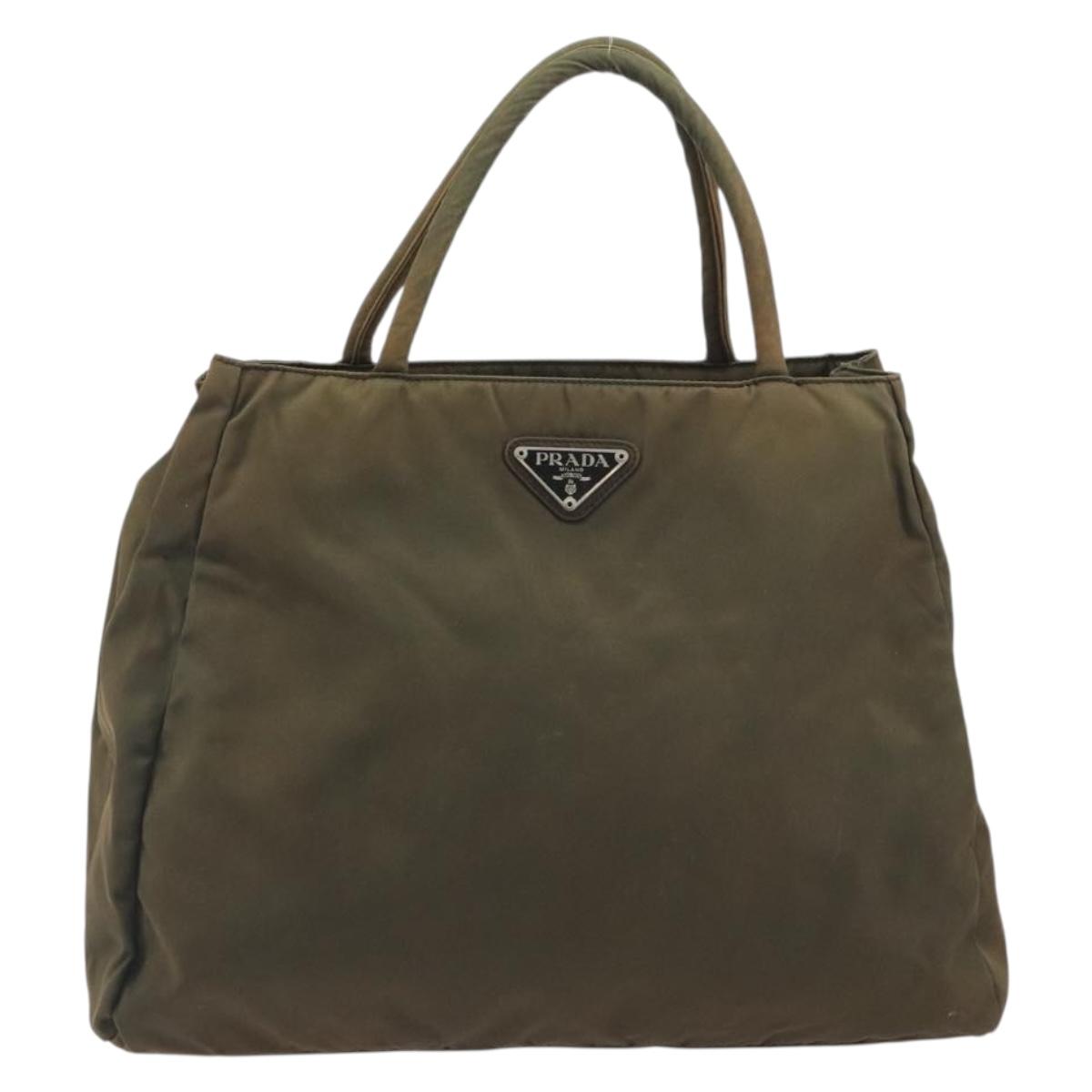PRADA Hand Bag Nylon Green Auth ar14142