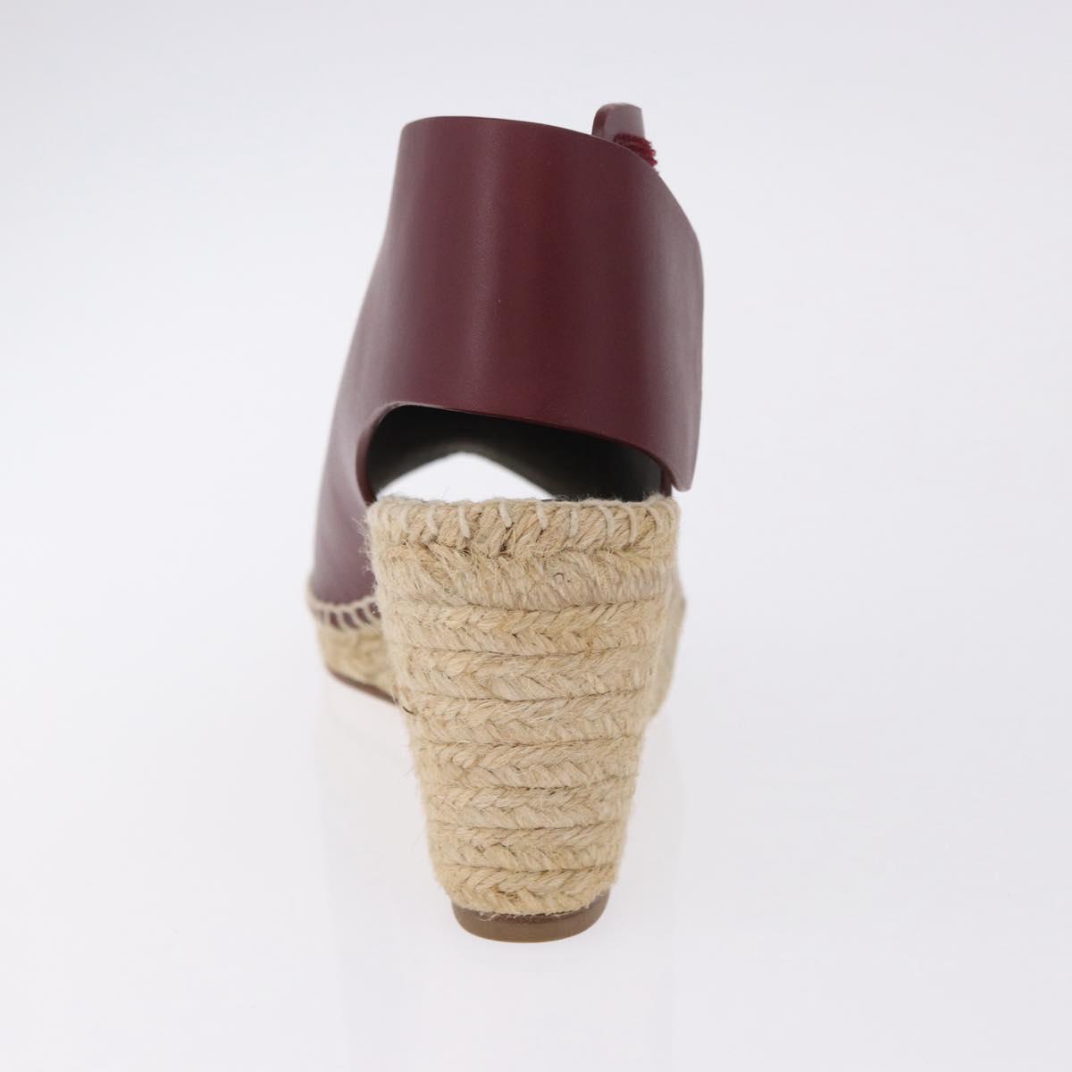 CELINE Raffia Wedge Sole Sandals EU37 Beige Bordeaux Auth ar14143M