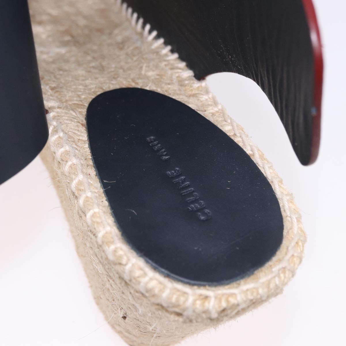CELINE Raffia Wedge Sole Sandals EU37 Beige Bordeaux Auth ar14143M